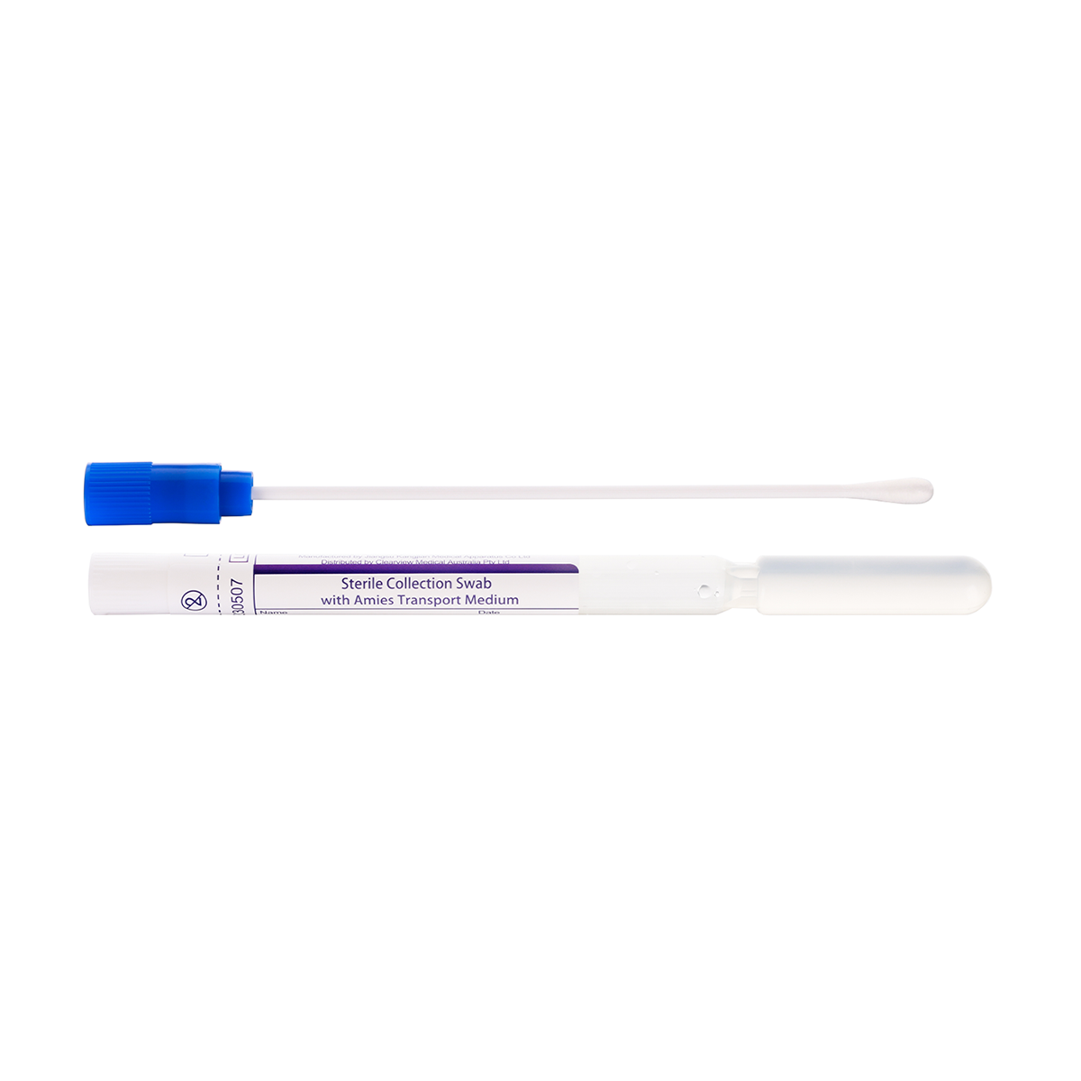 Clearview plain swab with amies gel media and tube displayed horizontally